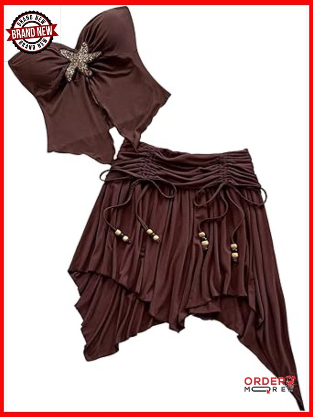 2 Piece Y2k Starfish Tube Top & Ruched Skirt Set S